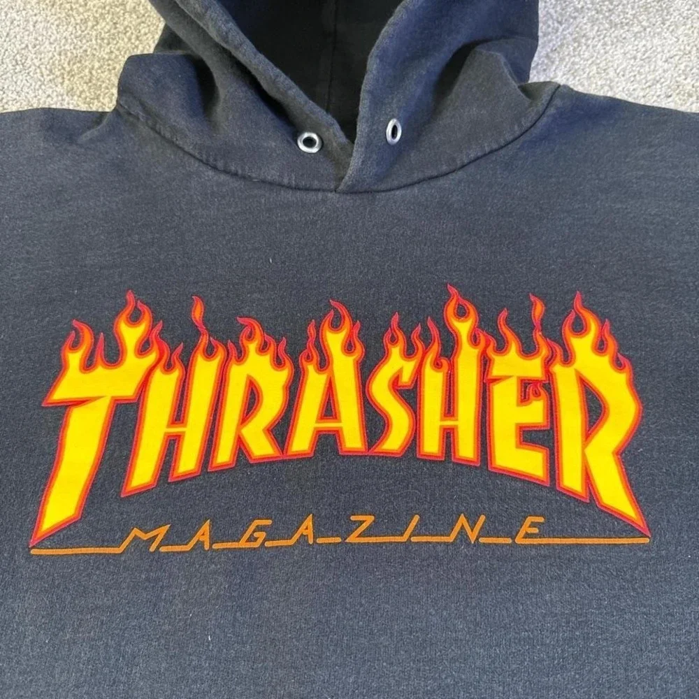 Thrasher Flame Hoodie Small Black Skate Pullover Sweatshirt